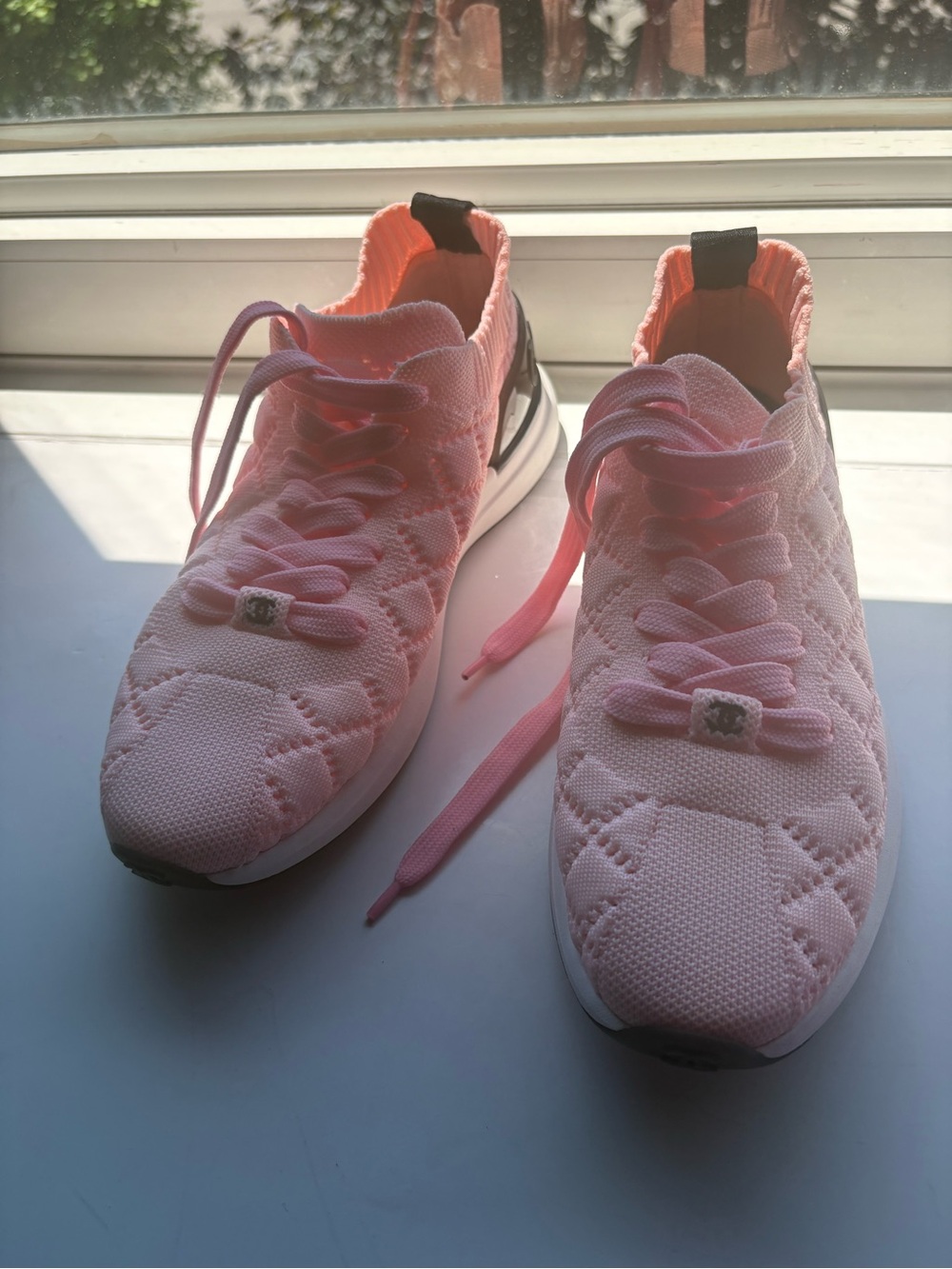 BNIB CHANEL Pink Quilted Knit Sneakers/ size 7